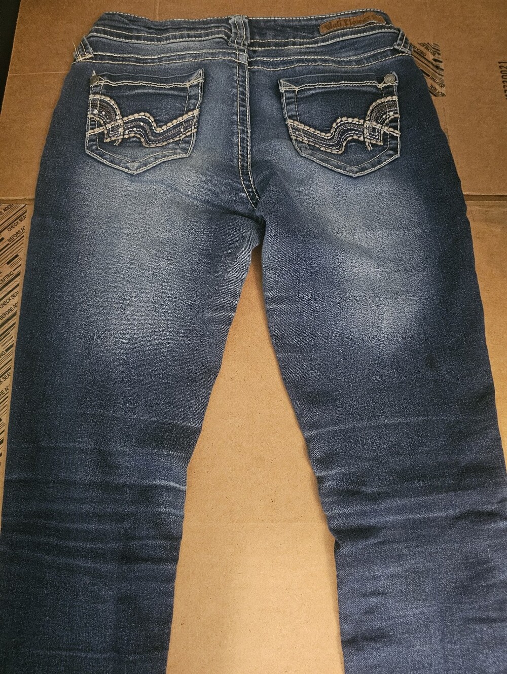 WallFlower Luscious Curvy Bootcut Jeans Juniors Size 1 Blue Embellished Pockets
